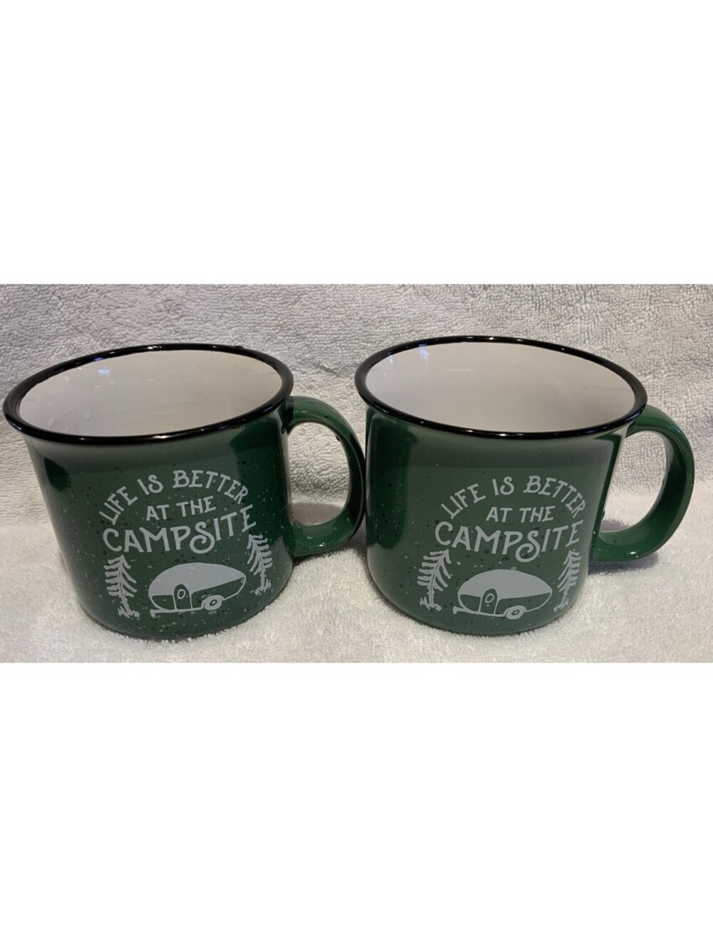 Camco ‘Life is Better at the Campsite’ Set of Two Green Speckled 16oz. Mugs